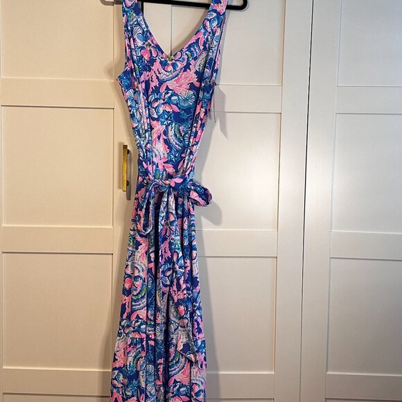 NWT Lilly Pulitzer Blue and Pink Floral Midi Dress - Picture 4 of 9